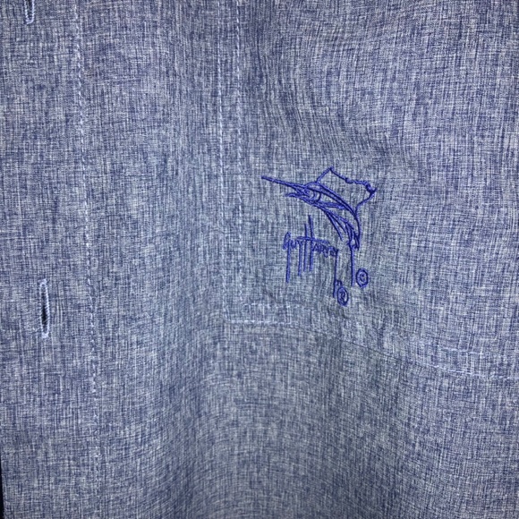 Guy Harvey Mens blue Short Sleeve Button Up Fishing Shirt sz L vented back - Picture 3 of 6